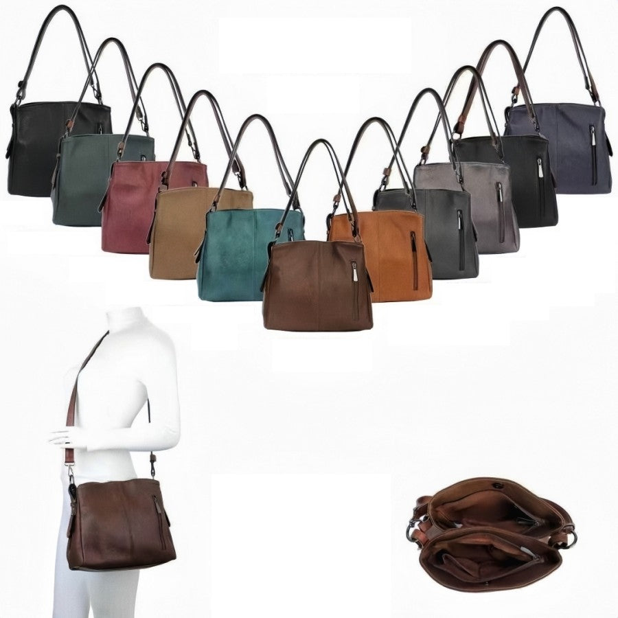 Two Compartments Soft Handbag with Adjustable Strap