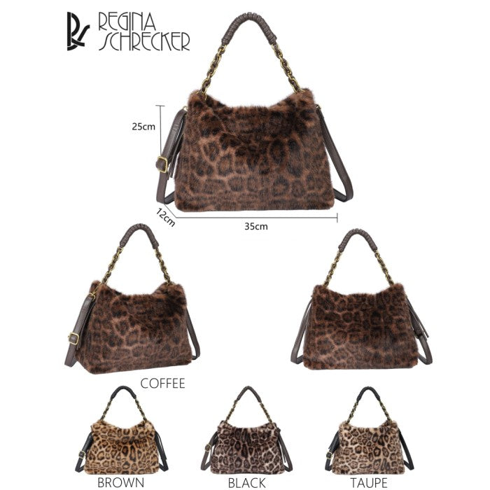 Faux Fur Animal Print Shoulder Bag coffee