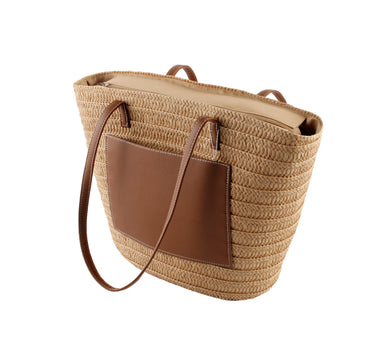 Large Straw Front Pocket Tote Bag