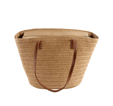 Large Straw Front Pocket Tote Bag
