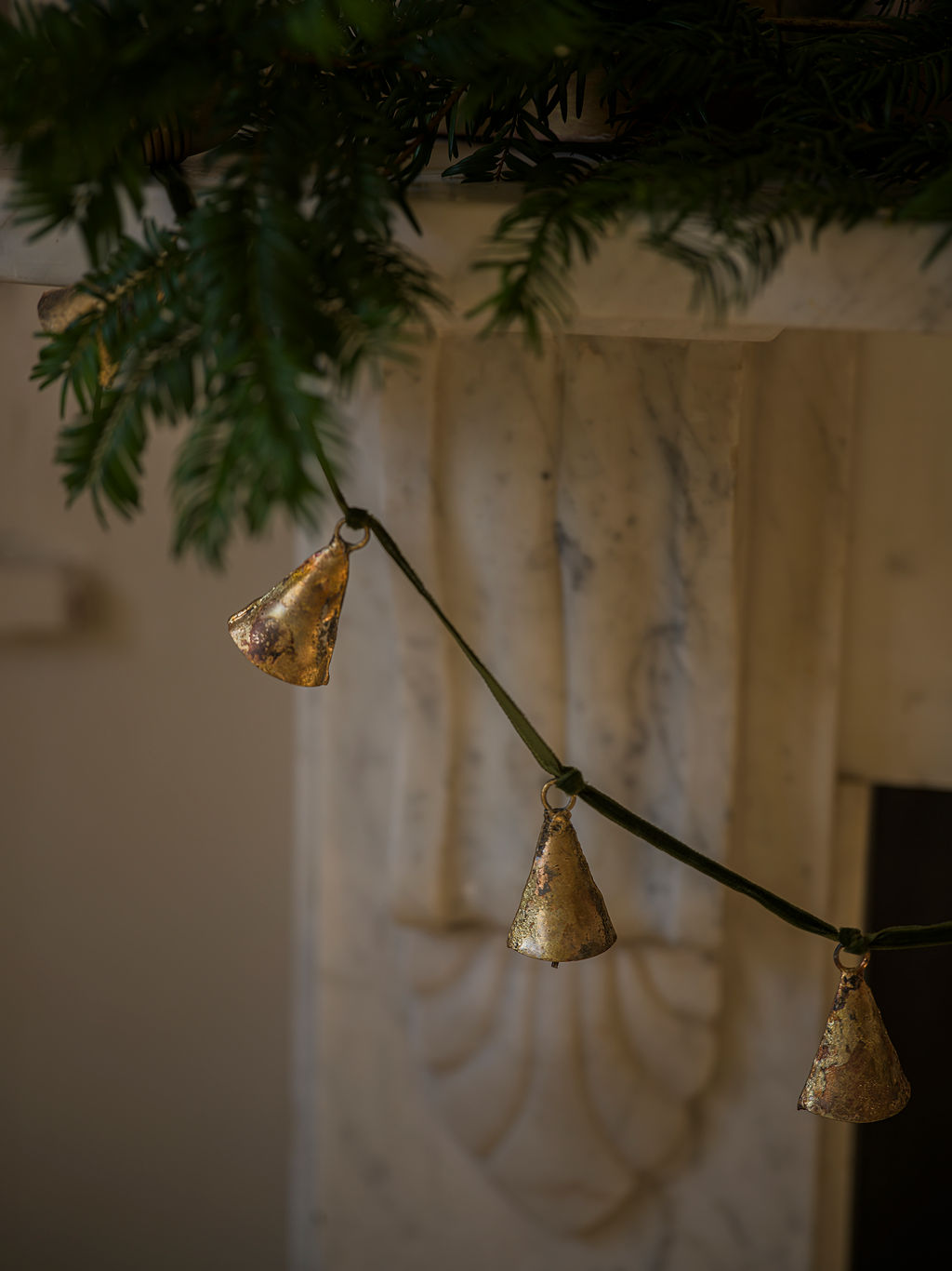 Bell garland on velvet ribbon