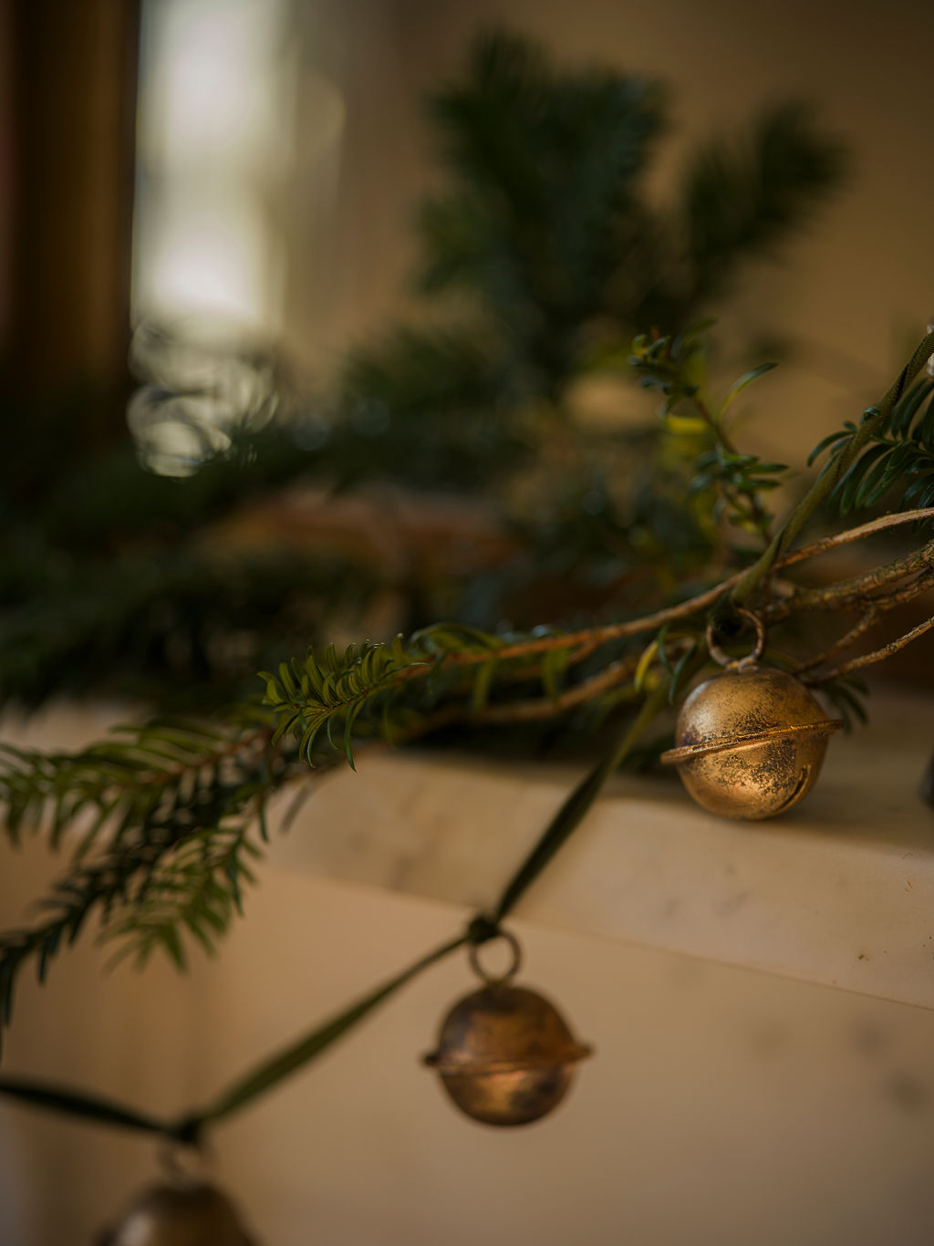 Jingle bell garland on velvet ribbon