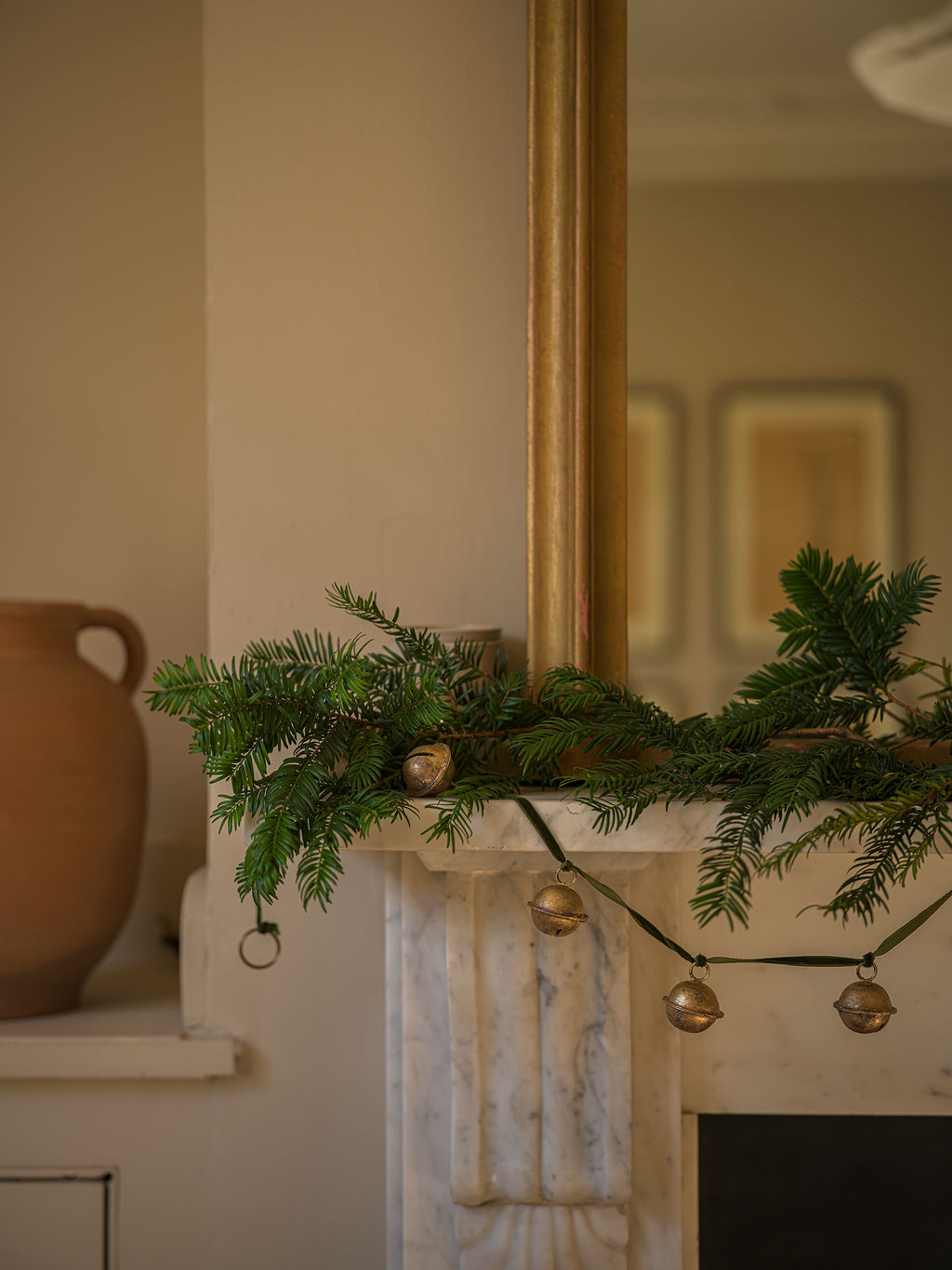 Jingle bell garland on velvet ribbon