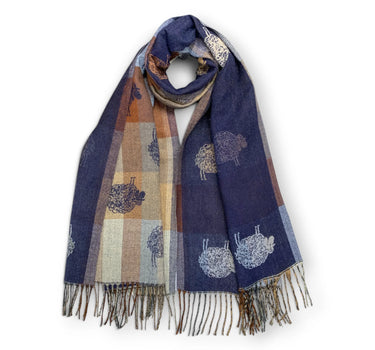 Sheep Reversible Wool Blend Winter Scarf