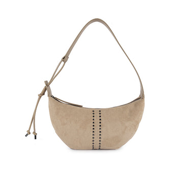 Curved suede bag with stud detail