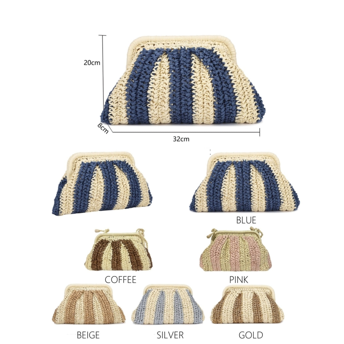 Small Straw Pouch Bag pink&amp;cream