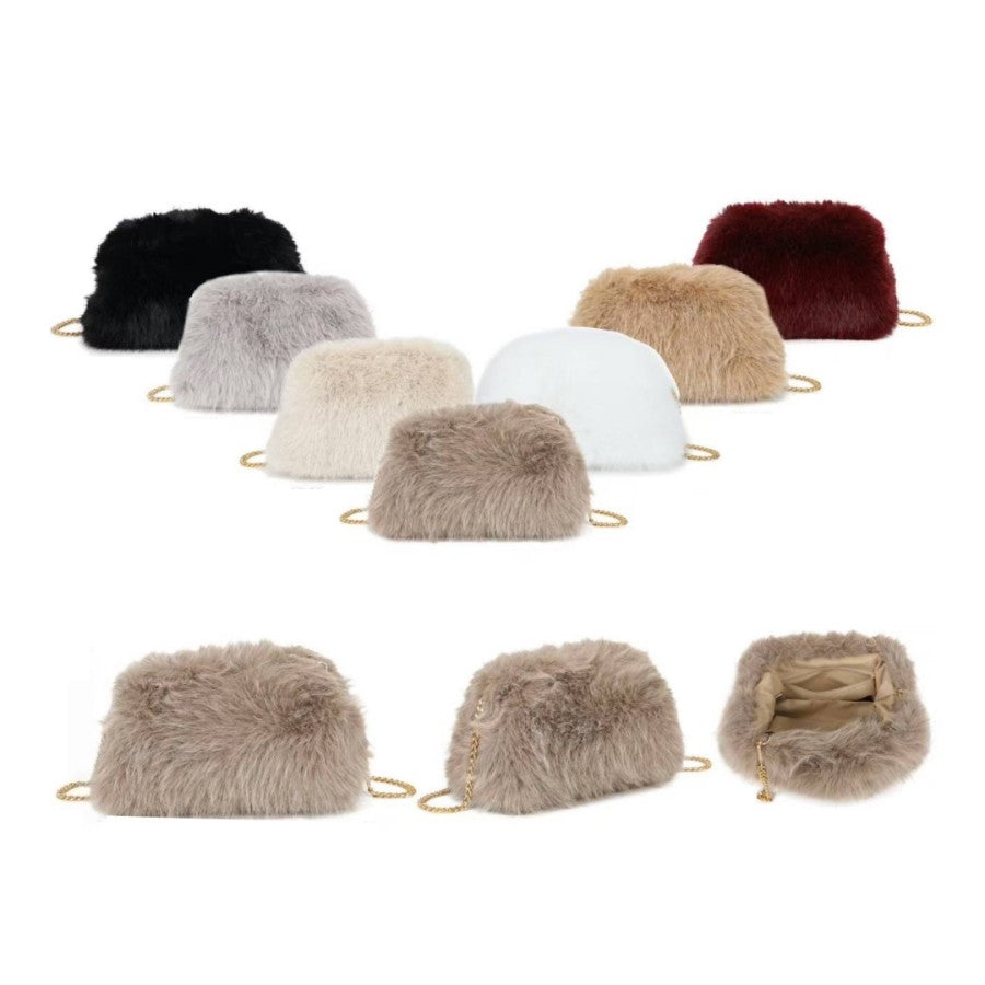 Faux Fur Clip Large Pouch Bag