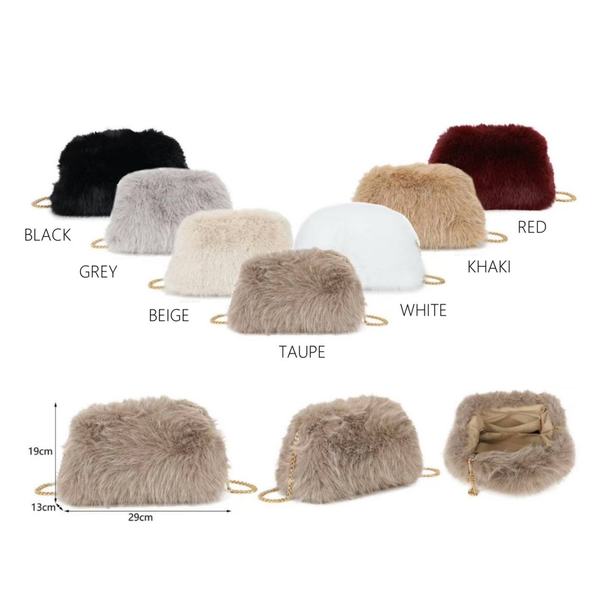 Faux Fur Clip Large Pouch Bag