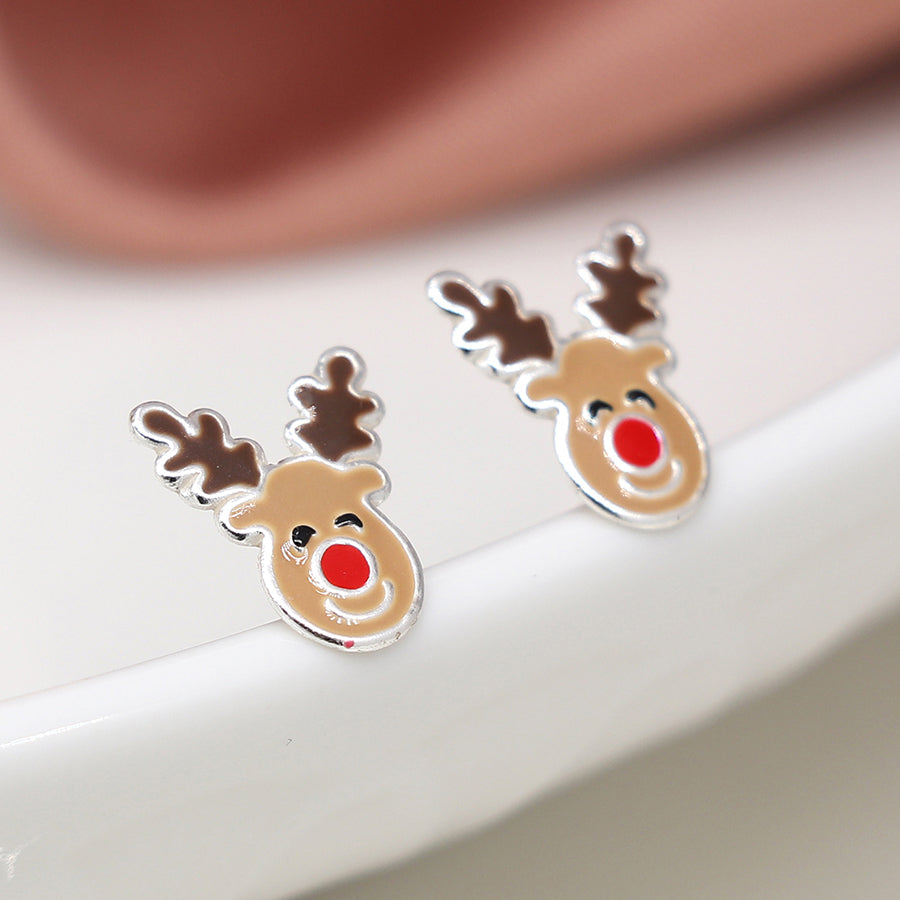 Sterling silver xmas reindeer earrings