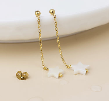 Waterproof gold plated chain and white star drop earrings