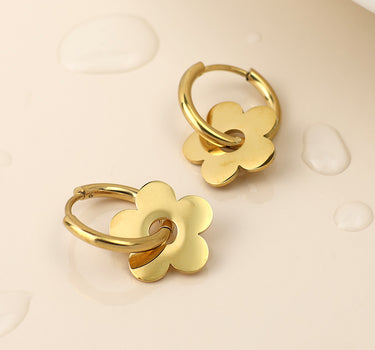 Waterproof gold plated hoop and retro flower earrings