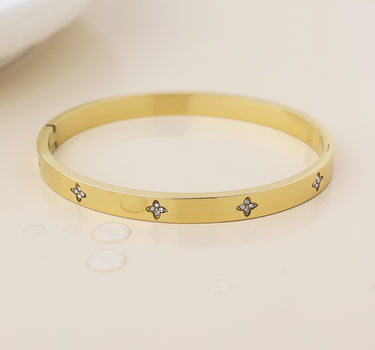 Waterproof gold plated crystal quatrefoil bangle