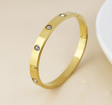 Waterproof gold plated bangle with large crystals
