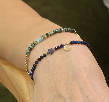 Waterproof gold plated lapis and crescent moon bracelet
