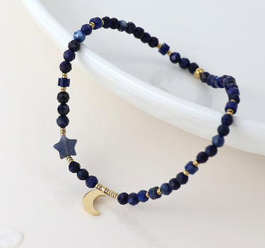 Waterproof gold plated lapis and crescent moon bracelet