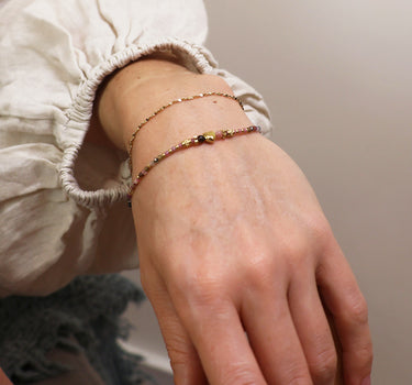 Waterproof gold plated heart and pink beads bracelet