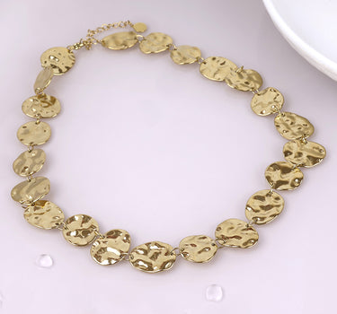 Waterproof gold plated beaten discs necklace