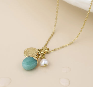 Waterproof gold plated aqua necklace with charms
