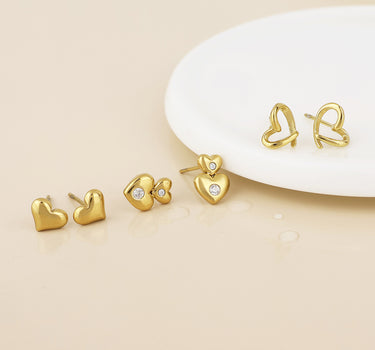 Gigi stainless steel gold plated mixed hearts stud earrings set