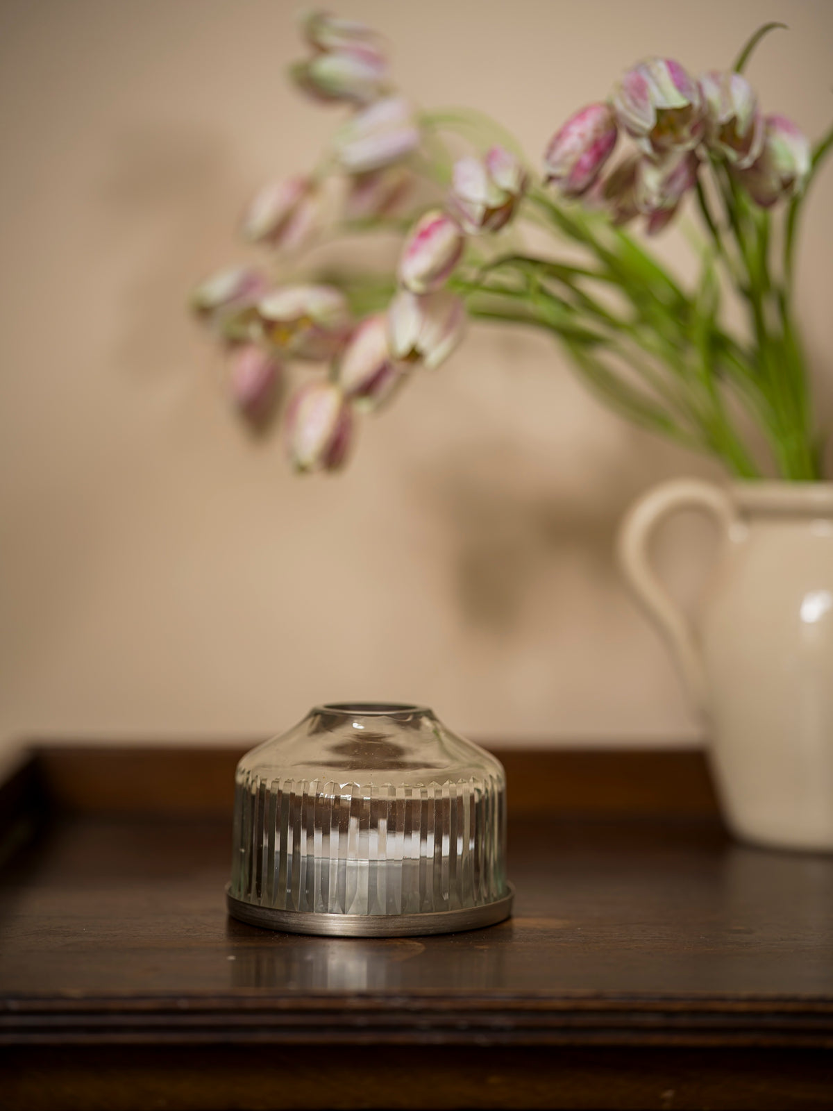 Handblown candle dome - small reeded