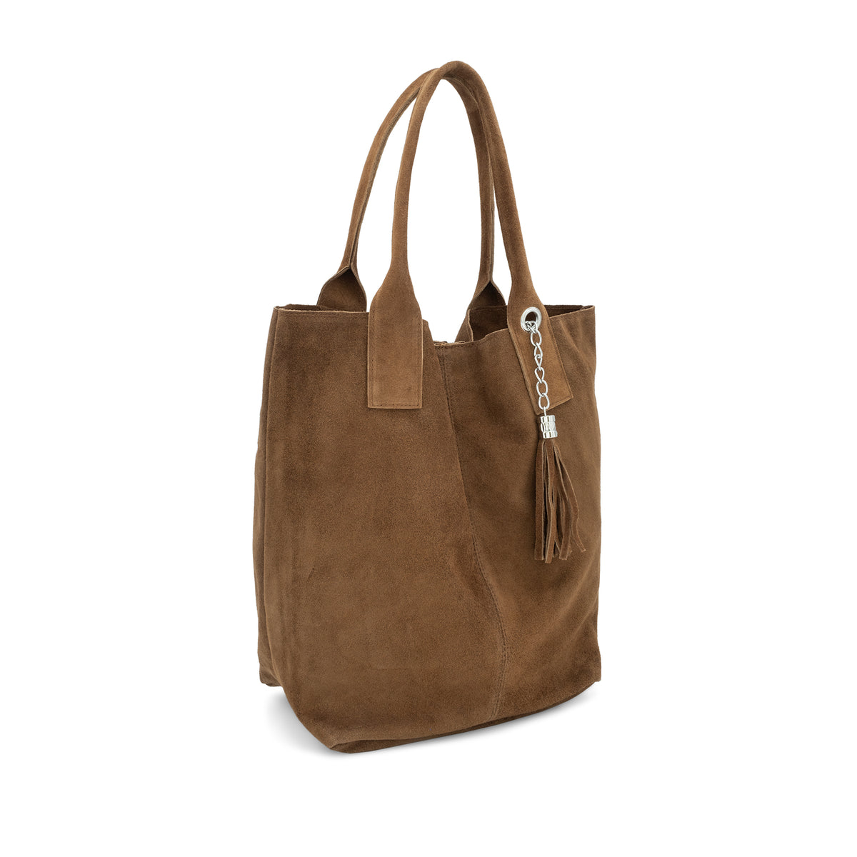 Suede Leather Shopper Tote with Tassel