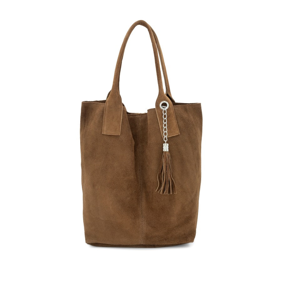 Suede Leather Shopper Tote with Tassel