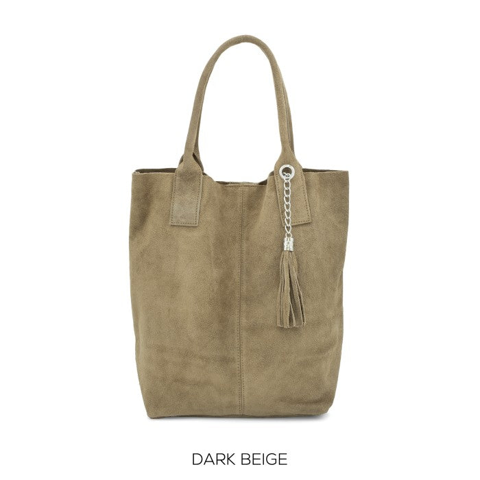 Suede Leather Shopper Tote with Tassel