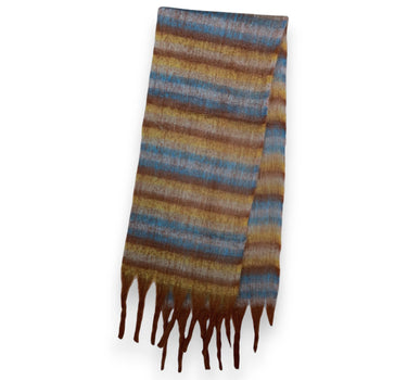 Stripe Print Fluffy Wool Blend Winter Scarf