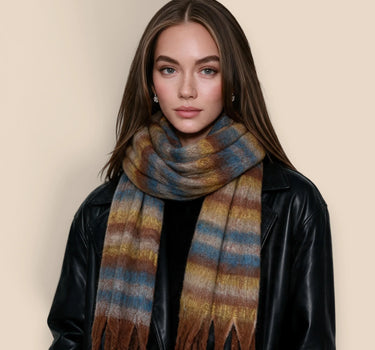 Stripe Print Fluffy Wool Blend Winter Scarf