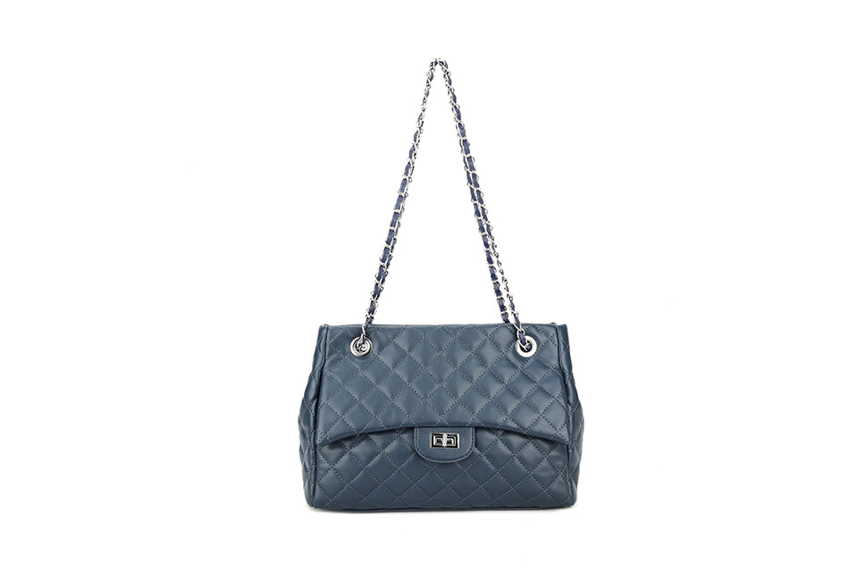 Quilted bag with silver hardware