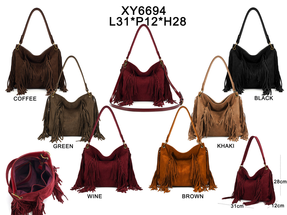 Suede bag with fringing