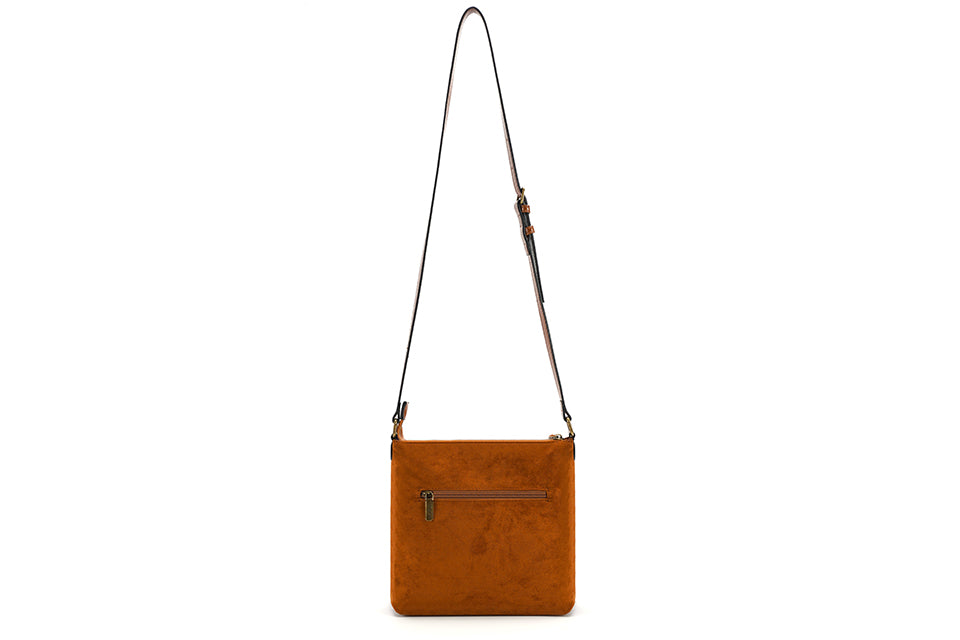 Suede tan shoulder bag with fringing