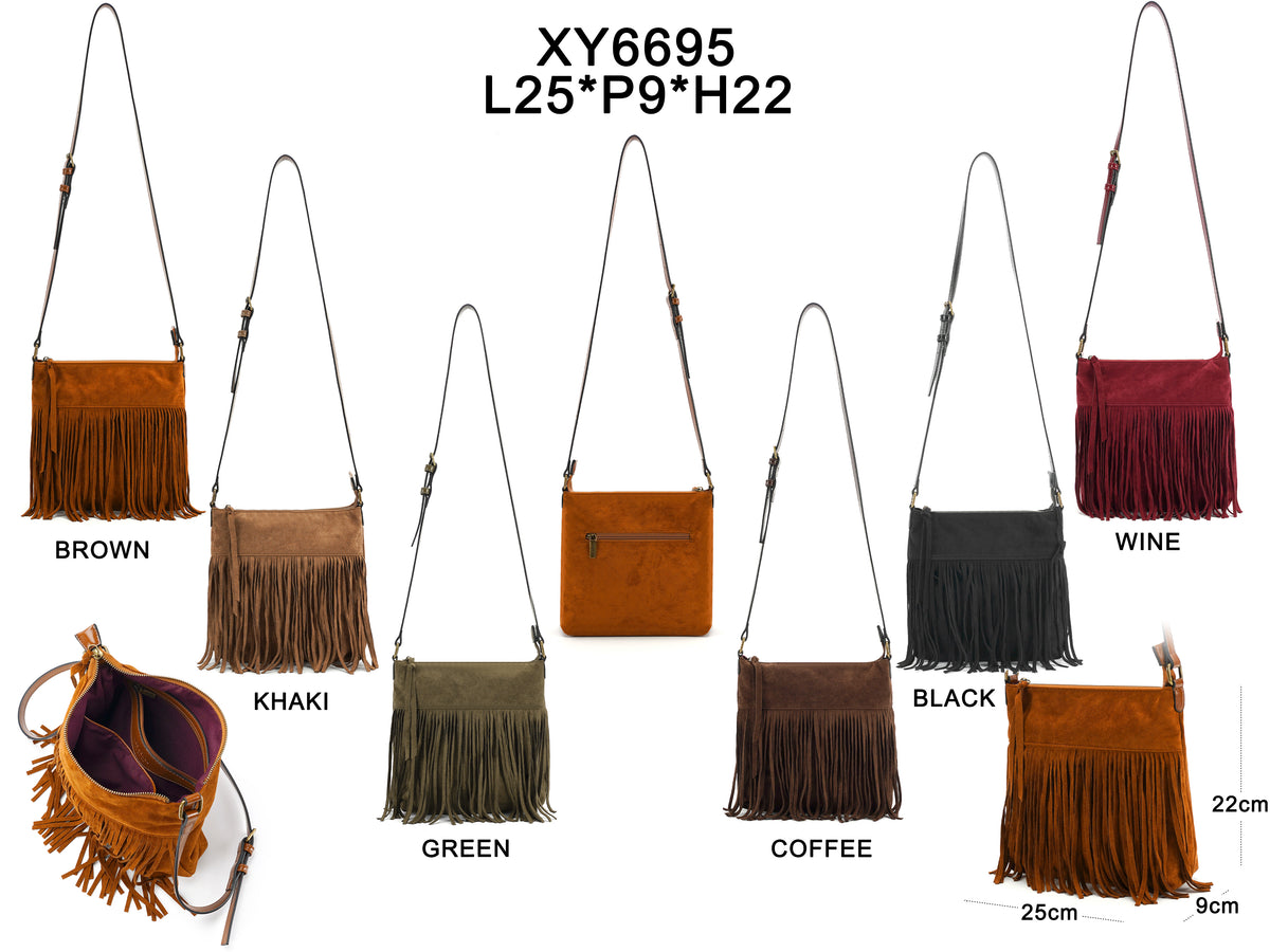 Suede tan shoulder bag with fringing