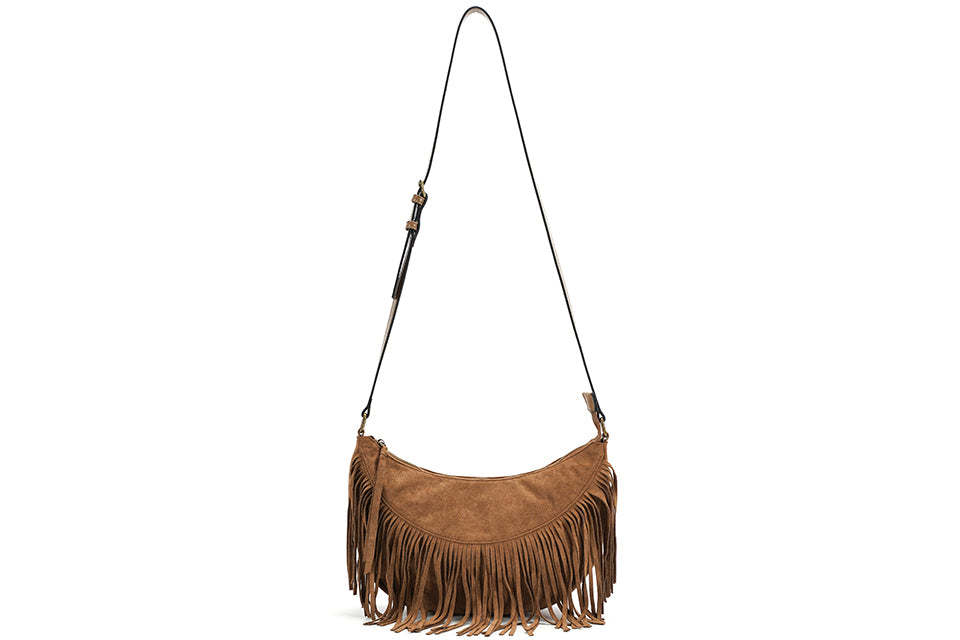 Long shoulder bag with fringing