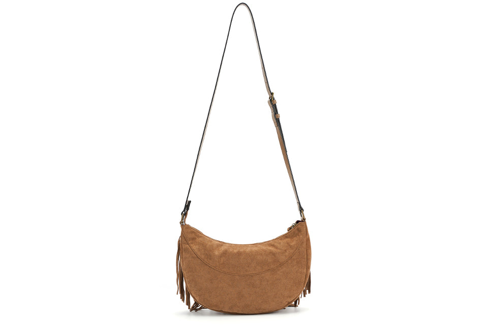 Long shoulder bag with fringing