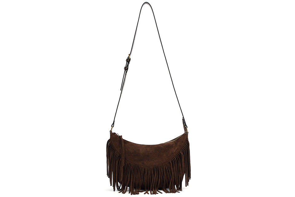 Long shoulder bag with fringing