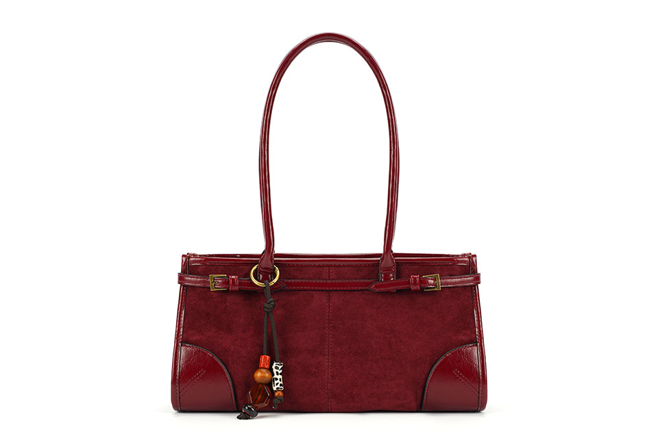 Suede grab bag with long handle