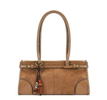 Suede grab bag with long handle