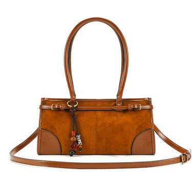 Suede grab bag with long handle