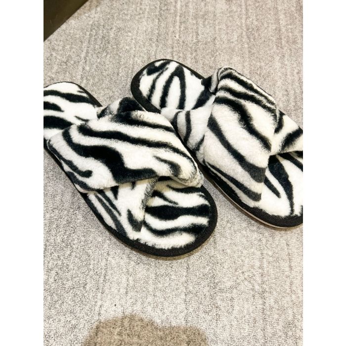 Zebra Luxe Cross Strap Luxurious Slippers