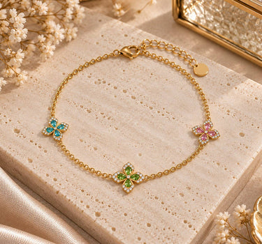 Sparkling Flowers Lucky Charm Bracelet, Fine Gold Chain