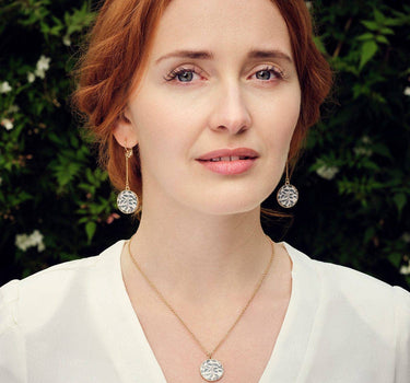 Disc Drop Earrings:  Willow Leaf Print Disc Earrings