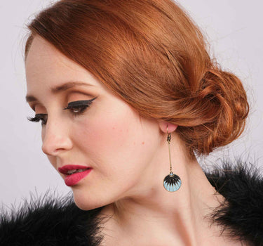 Disc Drop earrings: Vintage Art Deco Style Blue Disc Drop Earrings