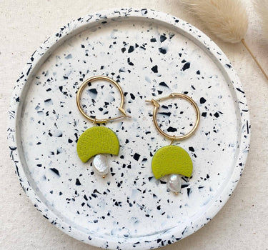 Clay and Pearl Lime Green Hoop Earrings
