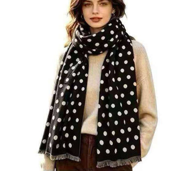 Polka-dot viscose scarf with fine fringes