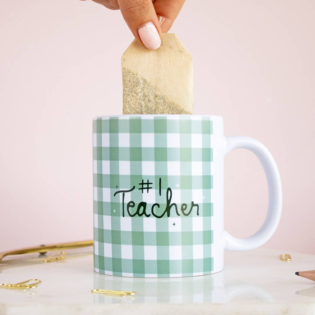 #1 Teacher Gingham Mug