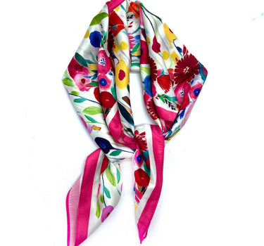 Small square scarf with colorful small rose pattern