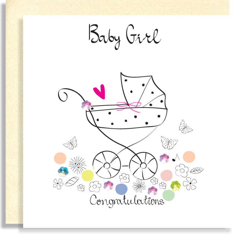 J51 Baby Girl Hand-Finished Sequin Card
