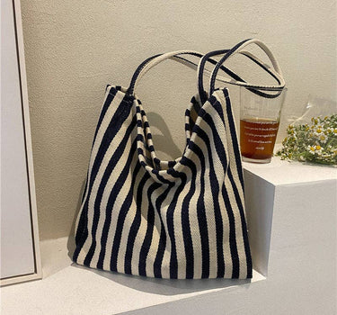 Simple Striped Canvas Shoulder Bag