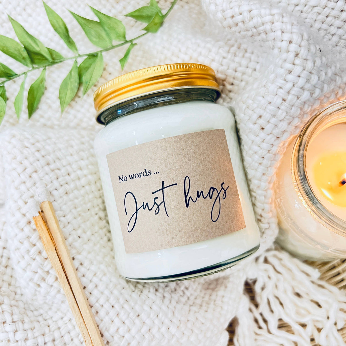 No words just hugs handmade soy scented candle